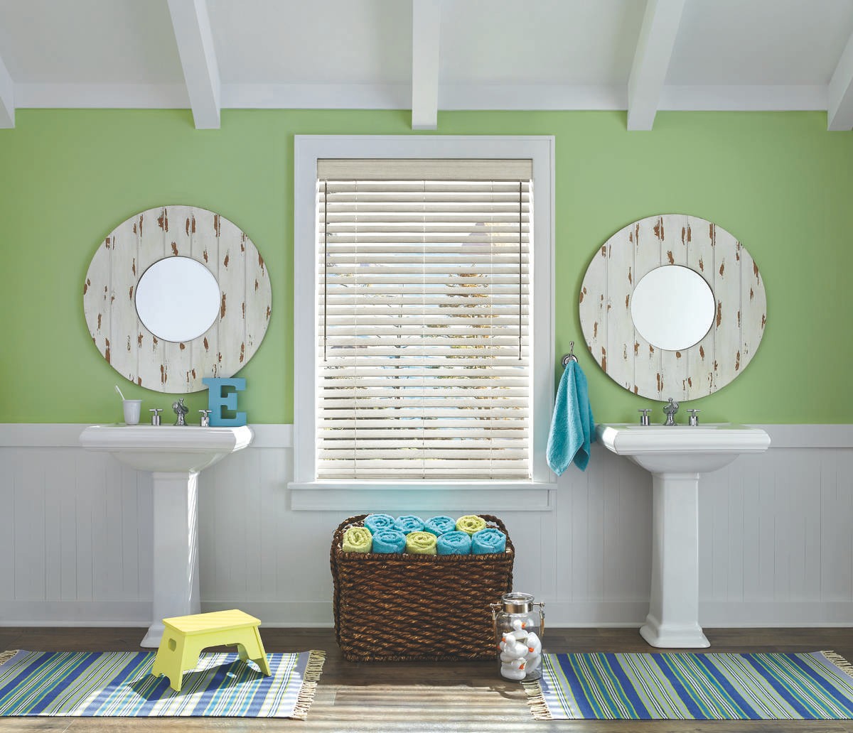 Custom Bathroom Window Treatments for Homes near Palm Springs, California (CA) including Alternative Wood Blinds